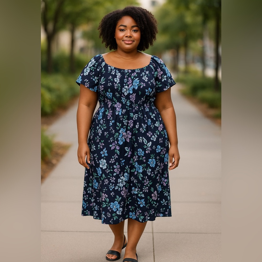#2925 NWT Gauzy Flutter Sleeve Maxi Dress - Blue Floral